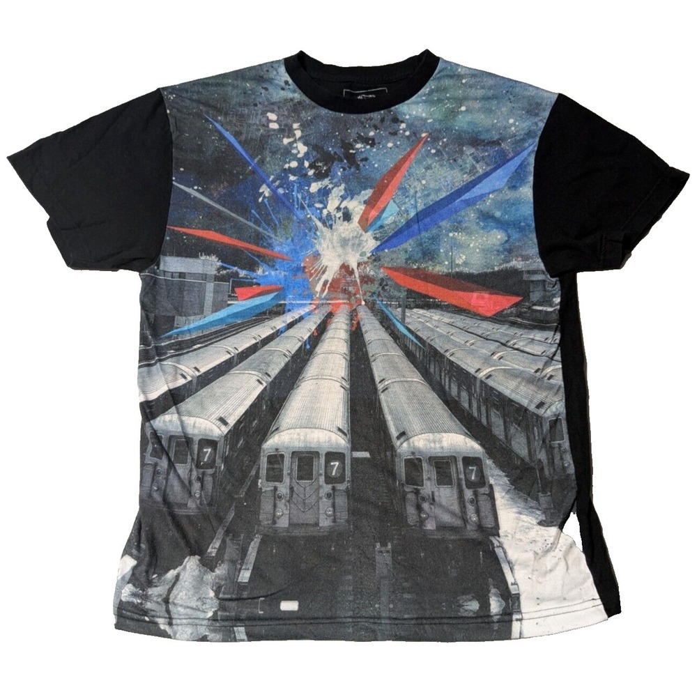 ECKO UNLTD TRAIN STATION Men Large Multi Cotton Blend Graphic Print T-Shirt